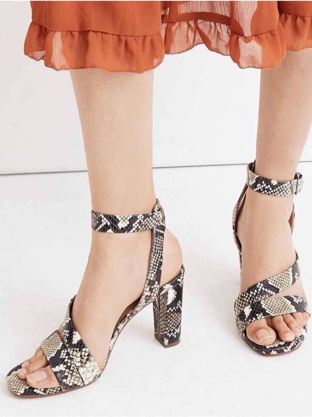 Madewell | Women’s Black/Cream Leather Faux Snake-Print The Liv Block Heel Sz 10
